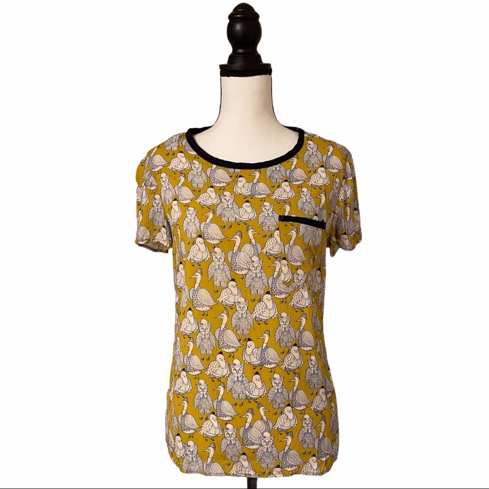 Maeve by Anthropologie Bird Printmaker Top